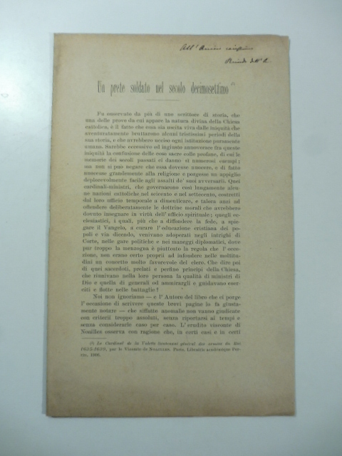 Un prete soldato nel secolo decimosettimo